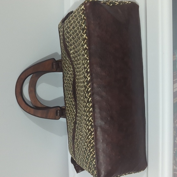 Wicker wood and leather tote bag - Picture 4 of 6